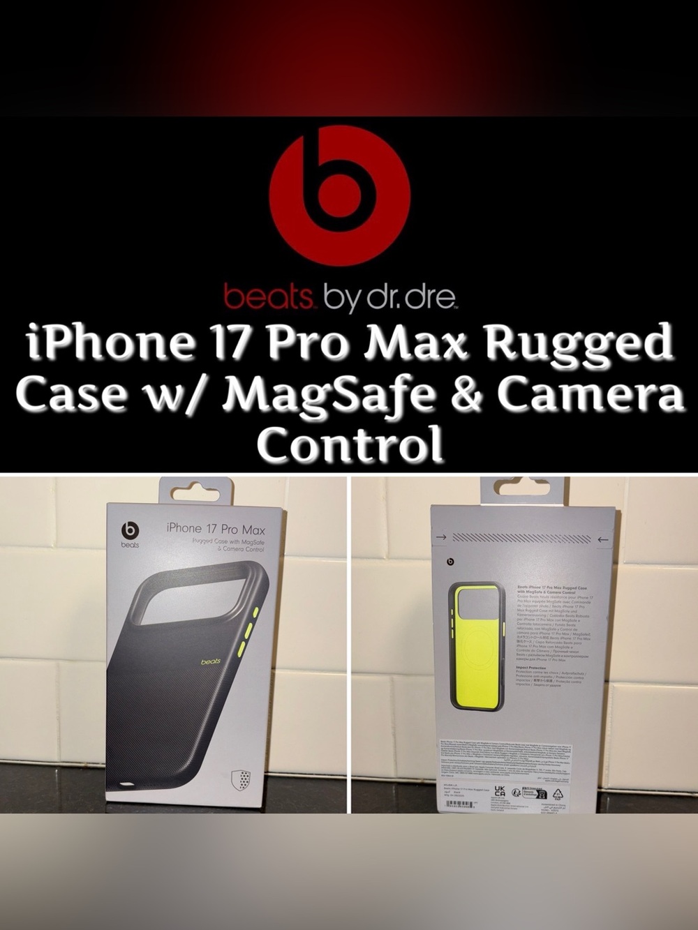 Beats By Dre iPhone 17 Pro Max Rugged Case w/ MagSafe & Camera Control - New